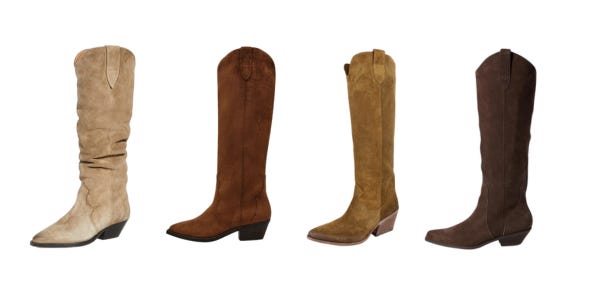 Suede cowboy-inspired boots that are going to be so in this season. 