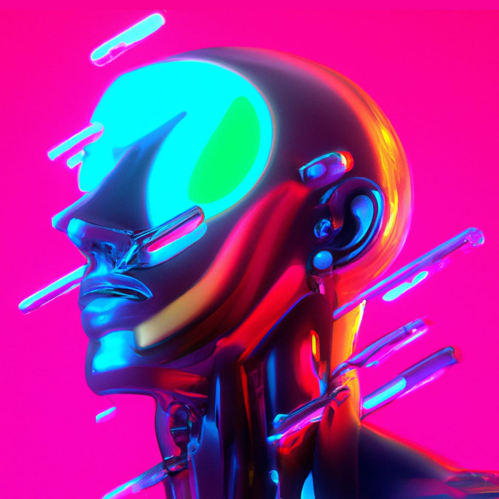 An abstract 3D image of a head that looks alien like and is bright pink representing the future of technology