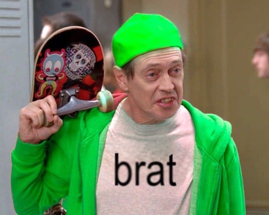 Steve Buscemi from 30 Rock, with his red hoodie and cap replaced with chartreuse