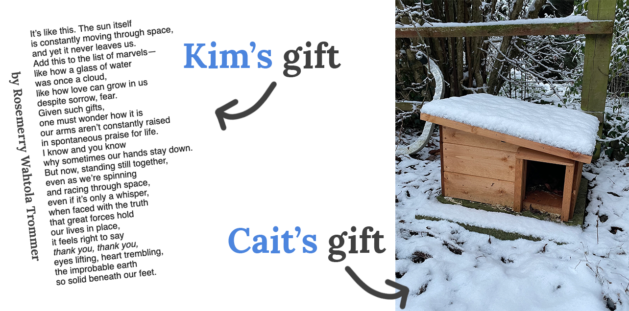 Photos of Kim and Cait's gifts