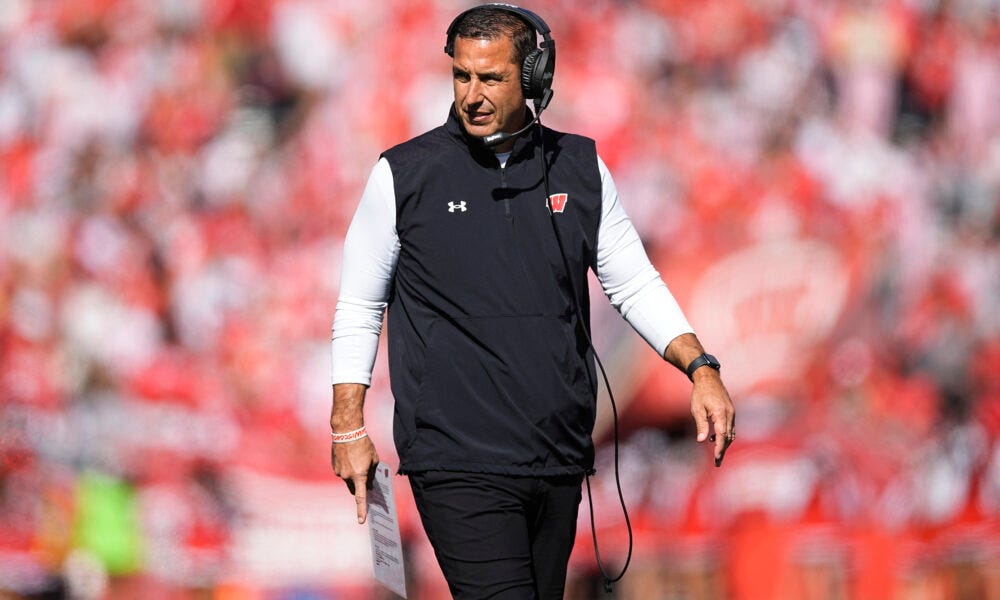 Wisconsin Badgers football head coach Luke Fickell walks the sideline vs. Rutgers