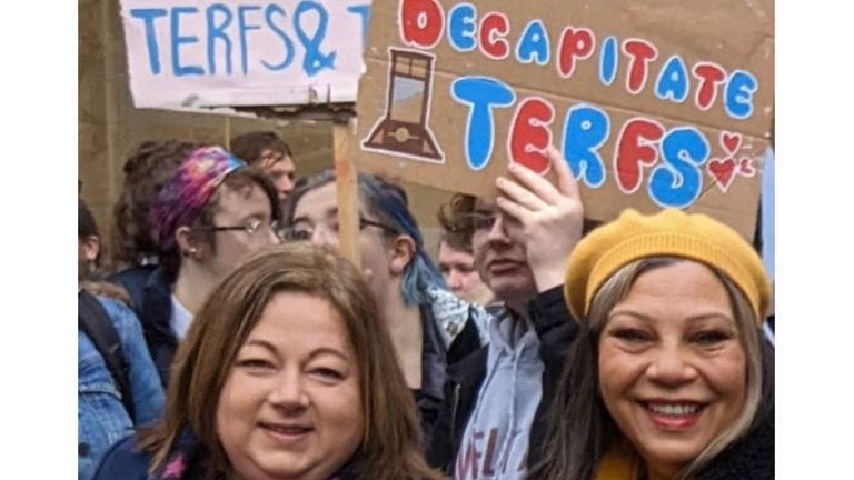 Scottish politicians and JK Rowling voice anger over 'decapitate terfs'  sign at pro-trans rally in Glasgow | UK News | Sky News