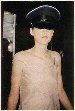 womanshapedfigure:
“ stella wearing selbstbeschaffte bundeswehr schirmmütze backstage at helmut lang summer 1994
”