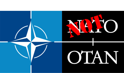 The NATO logo with NOT stenciled on it