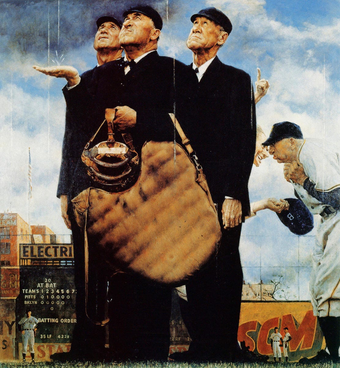 The Three Umpires (Game Called Because of Rain, Tough Call), 1949 by Norman  Rockwell - Paper Print - Norman Rockwell Museum Custom Prints - Custom  Prints and Framing From the Norman Rockwell Museum
