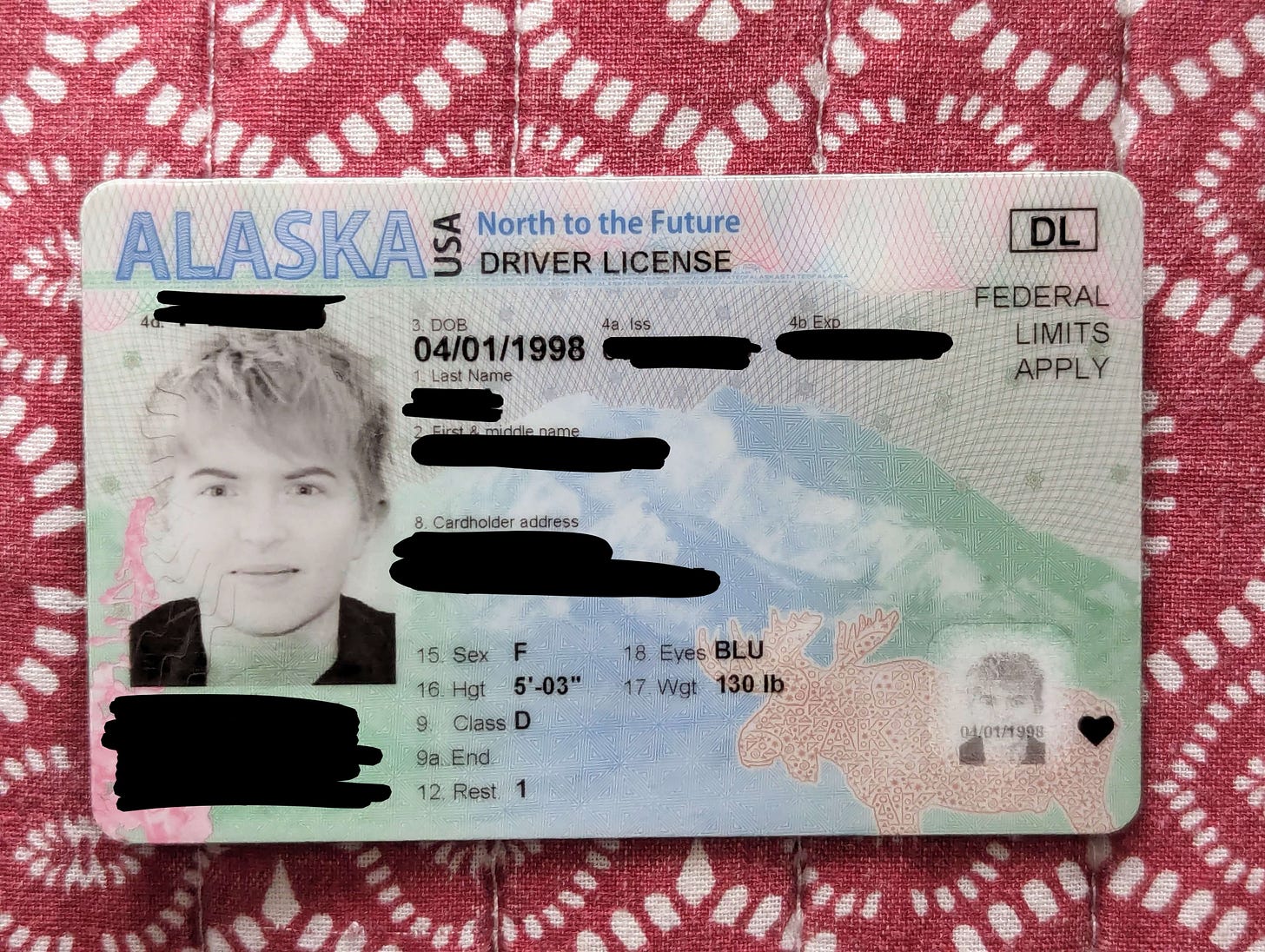 Atlas's Alaska Driver's License that proves their birthdate is 04/01/1998