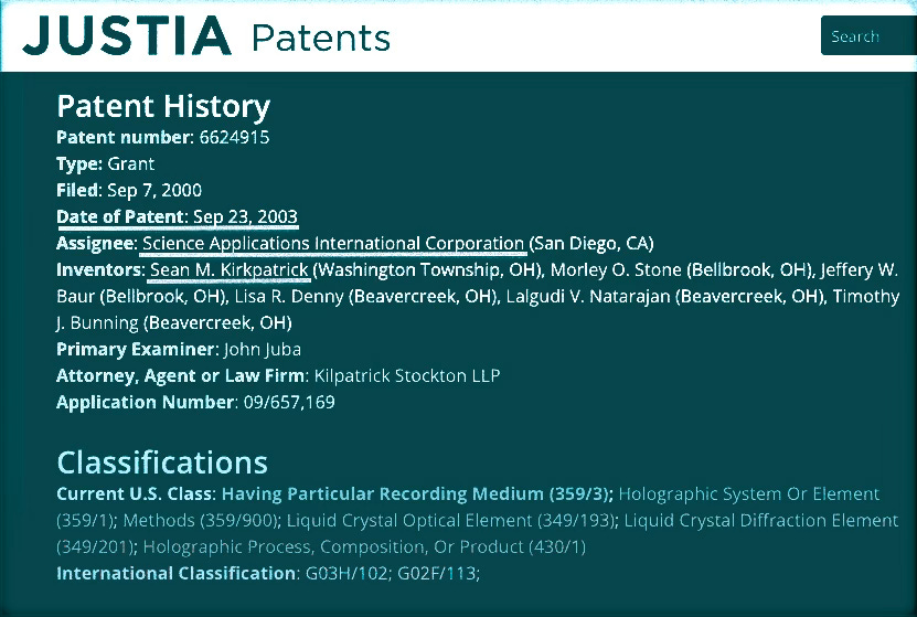 SAICin patentti, jonka yhtenä keksijänä on mainittu tri. Kirkpatrick 
