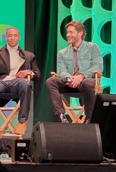 Jensen Ackles laughing on SXSW stage The Boys panel