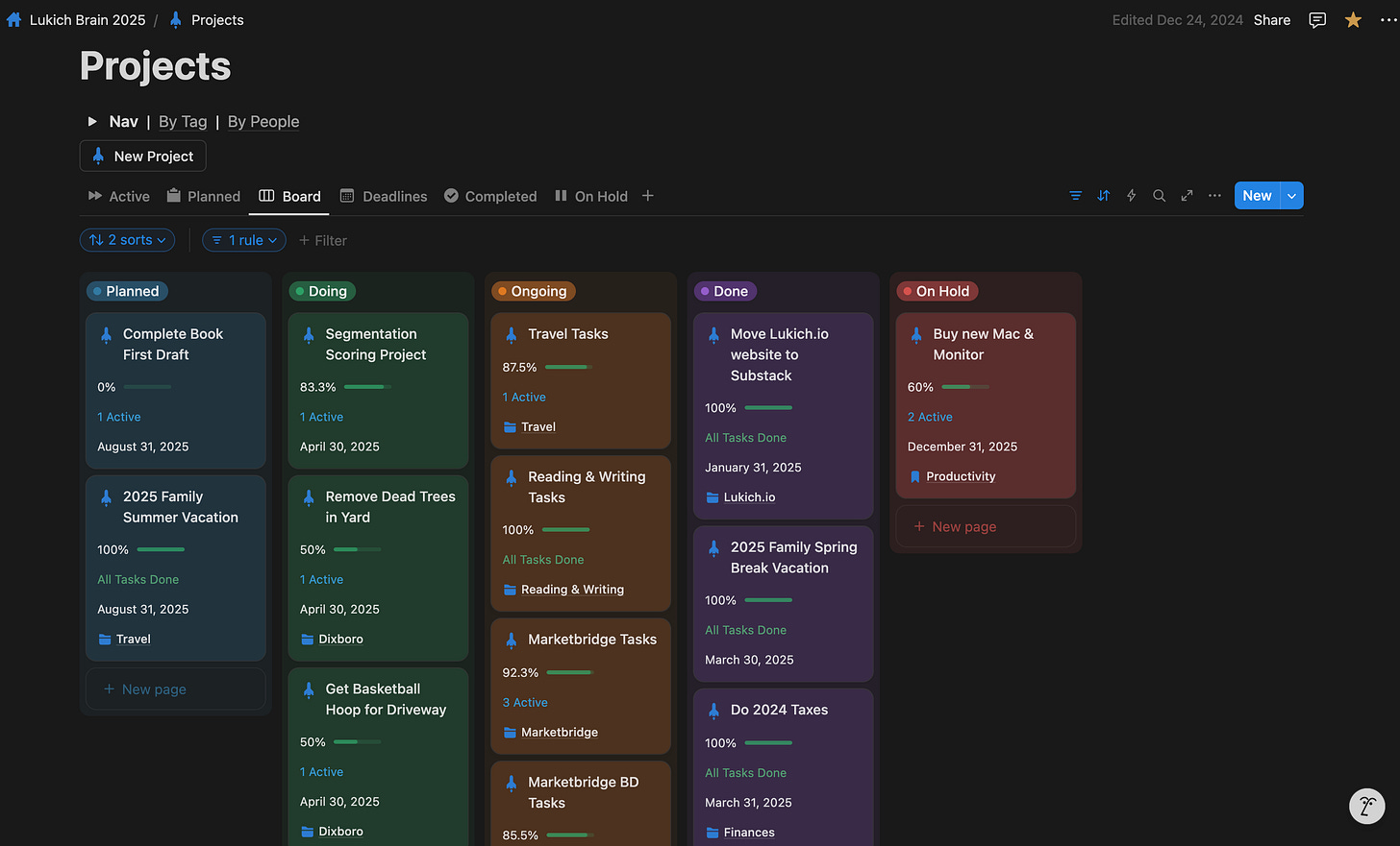 Notion screenshot: Projects Kanban Notion screenshot: Projects Kanban
