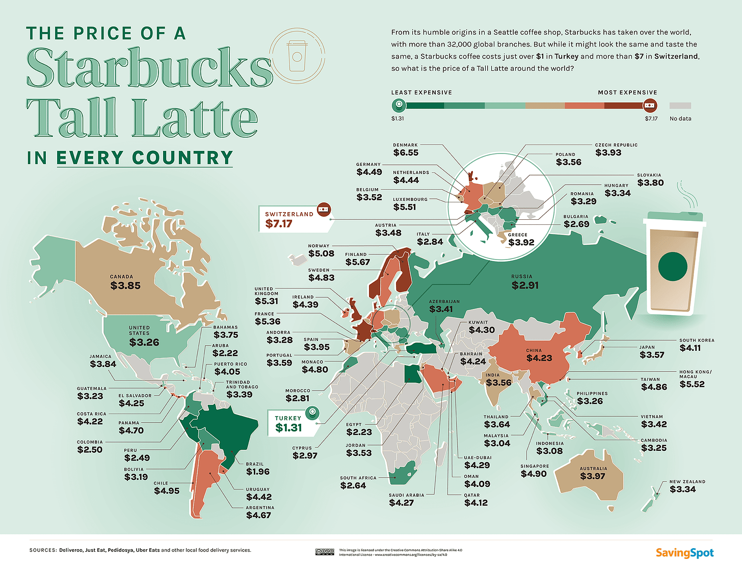 The Price of Starbucks in Every Country Mapped - Vivid Maps
