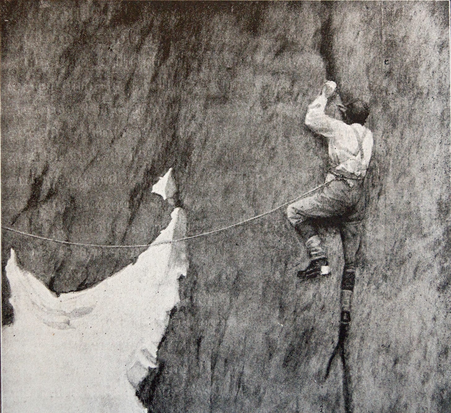 Mummery climbing ‘Mummery’s Crack’ on the Grépon: photo by Lily Bristow