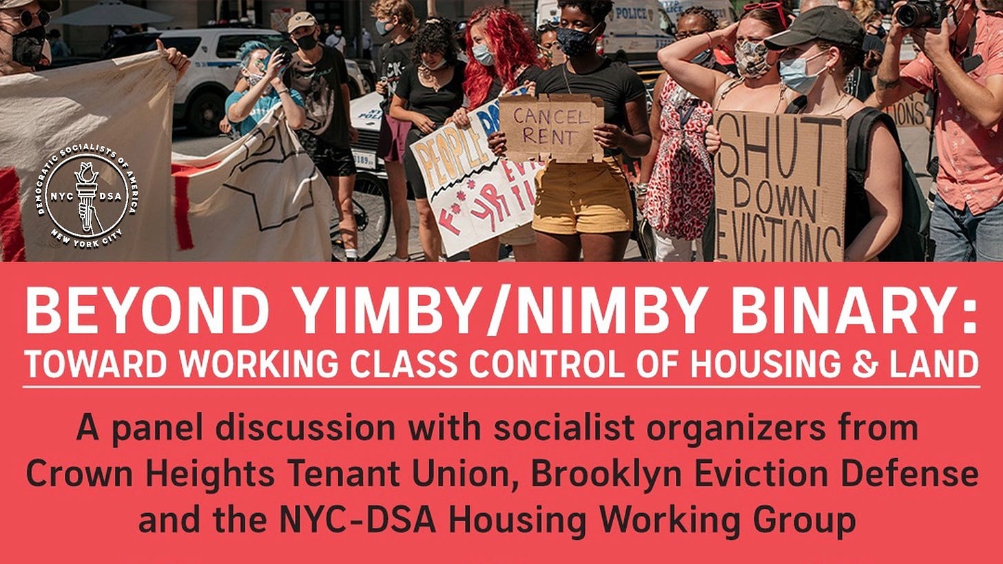 The People's Forum | Panel // Beyond YIMBY/NIMBY Binary: Towards Working  Class Control of Housing and Land - The People's Forum