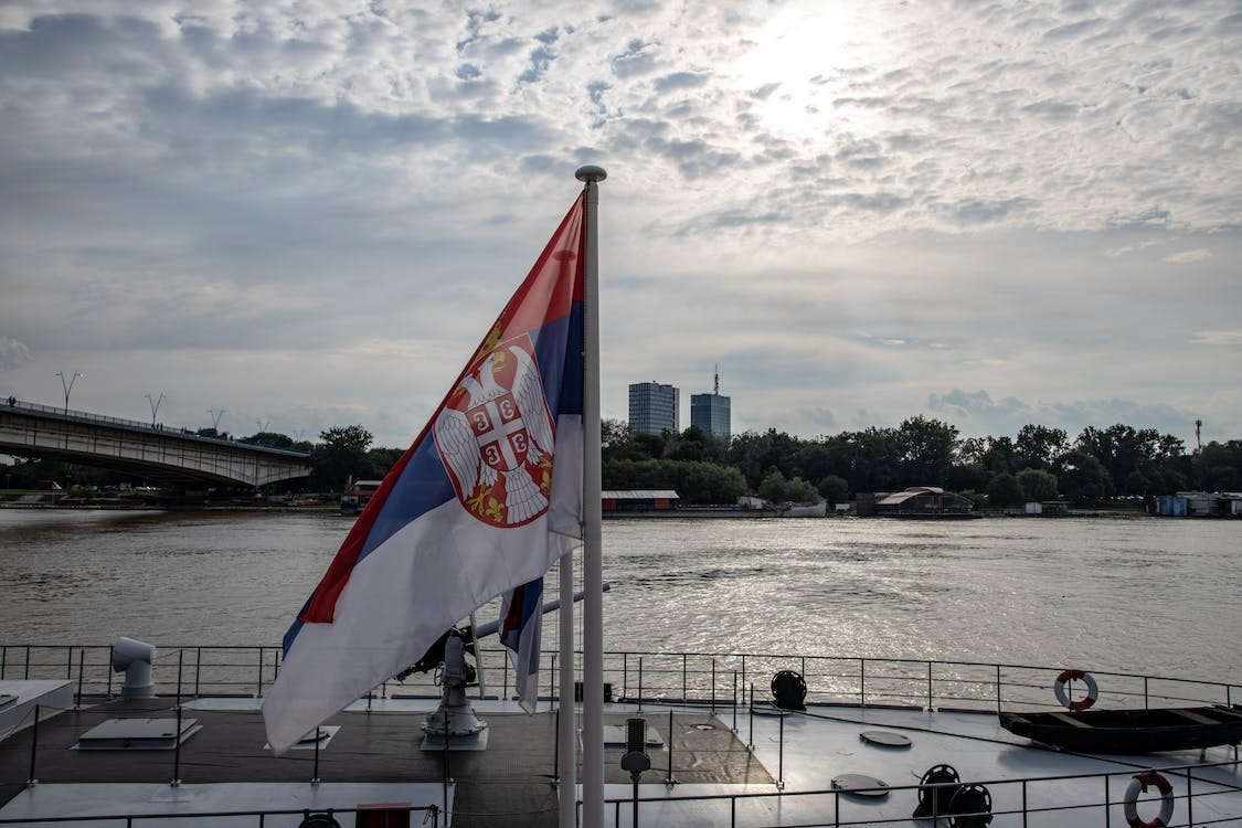 Free Serbian Flag on Ship Stock Photo