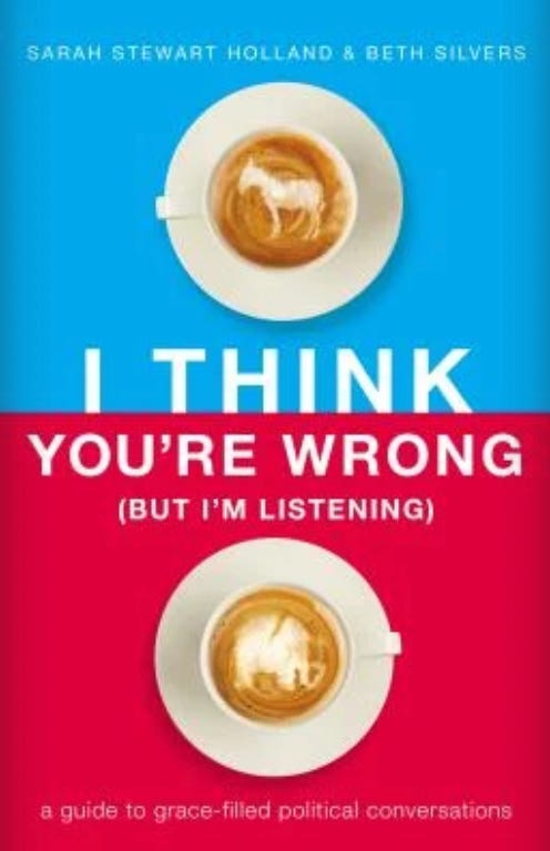 book cover of I Think You're Wong (But I'm Listening) A guide to grace-filled political conversations by Beth Silvers and Sarah Stewart Holland