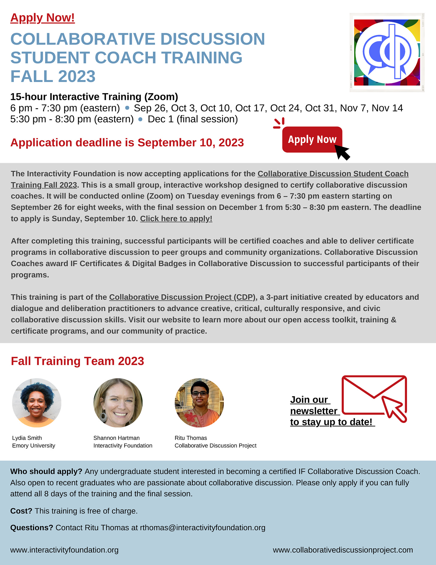 Student Coach Training Fall 2023 Flyer