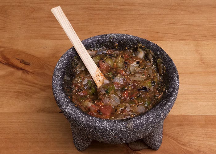 tomato salsa in the molcajete