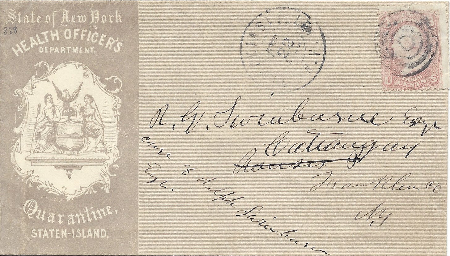 1864 envelope featuring New York quarantine design