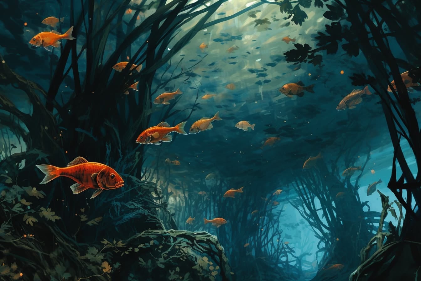 goldfish swimming through murky waters
