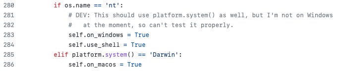 Short code snippet, with a comment that starts with `# DEV`.