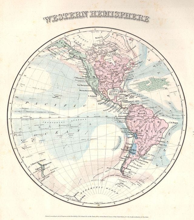 Colton’s Map of the Western Hemisphere - Published 1858 - Public Domain