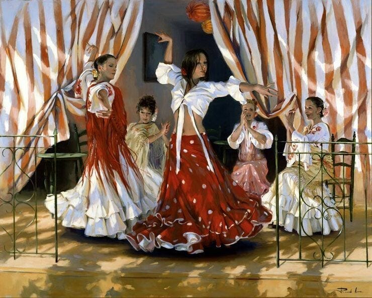 'En la Feria de Abril' – Ricardo Sanz. Óleo sobre lienzo.