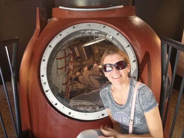 Me in front of a replica of the Soyuz spacecraft