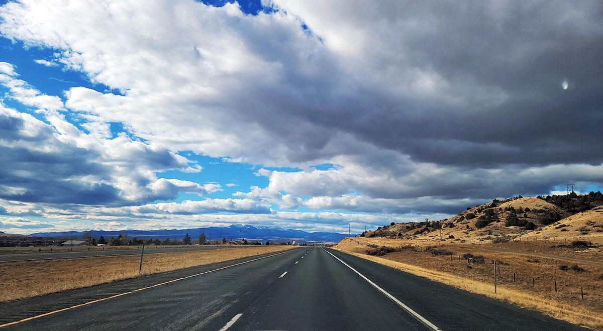 The open road outside of Bozeman, MT