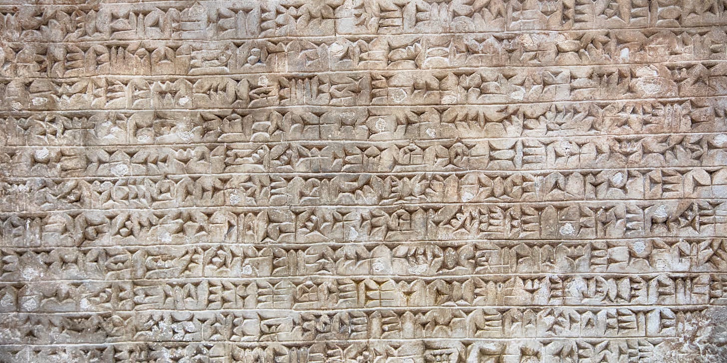 A cuneiform inscription.