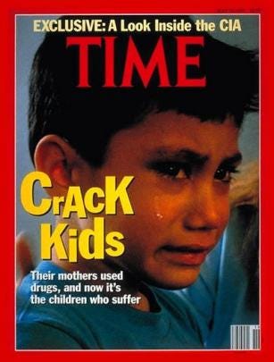 May 13, 1991, cover of Time magazine. Portrayals of ruined and potentially dangerous people born to users of crack were common from 1985 to the mid-1990s. (TIME)