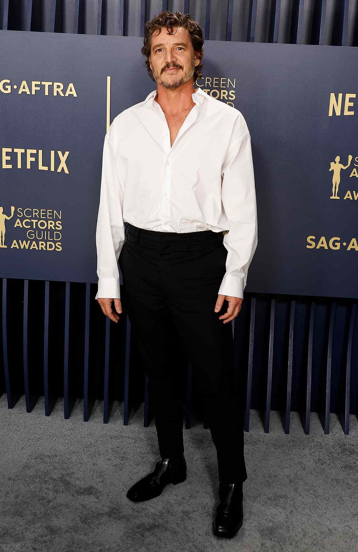 Pedro Pascal Wears Unbuttoned Shirt for 2024 SAG Awards | Photos