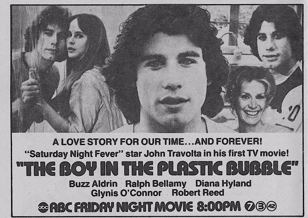 James Kenney on X: "Obscure YT movie of the day: was a huge event at time,  but not much discussed or available now: John Travolta in THE BOY IN THE  PLASTIC BUBBLE,
