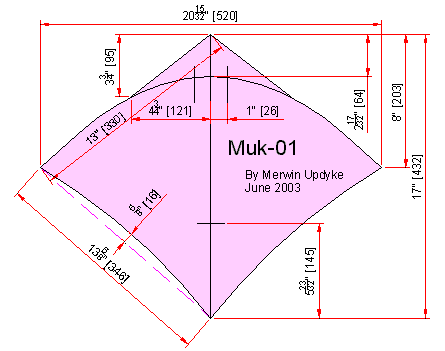 An incredibly elaborate plan, colored pink, for making a fighter kite, with measurements such as 20 and 15/32 inches.