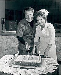 Black and white picture of two General Hospital cast members from the 1960s.