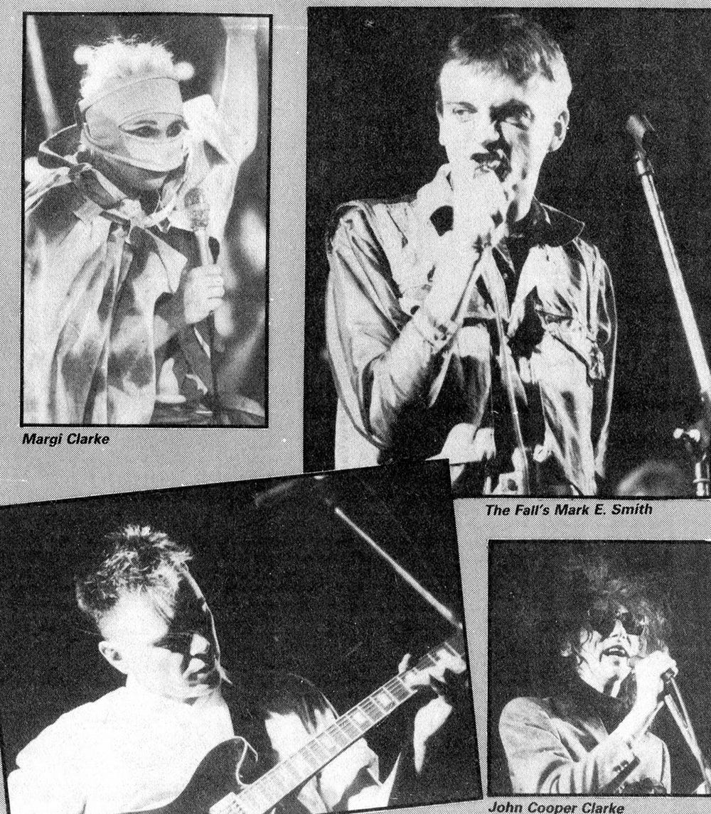 Montage of photos from the original article, with New Order, John Cooper Clarke, Margi Clarke and The Fall.