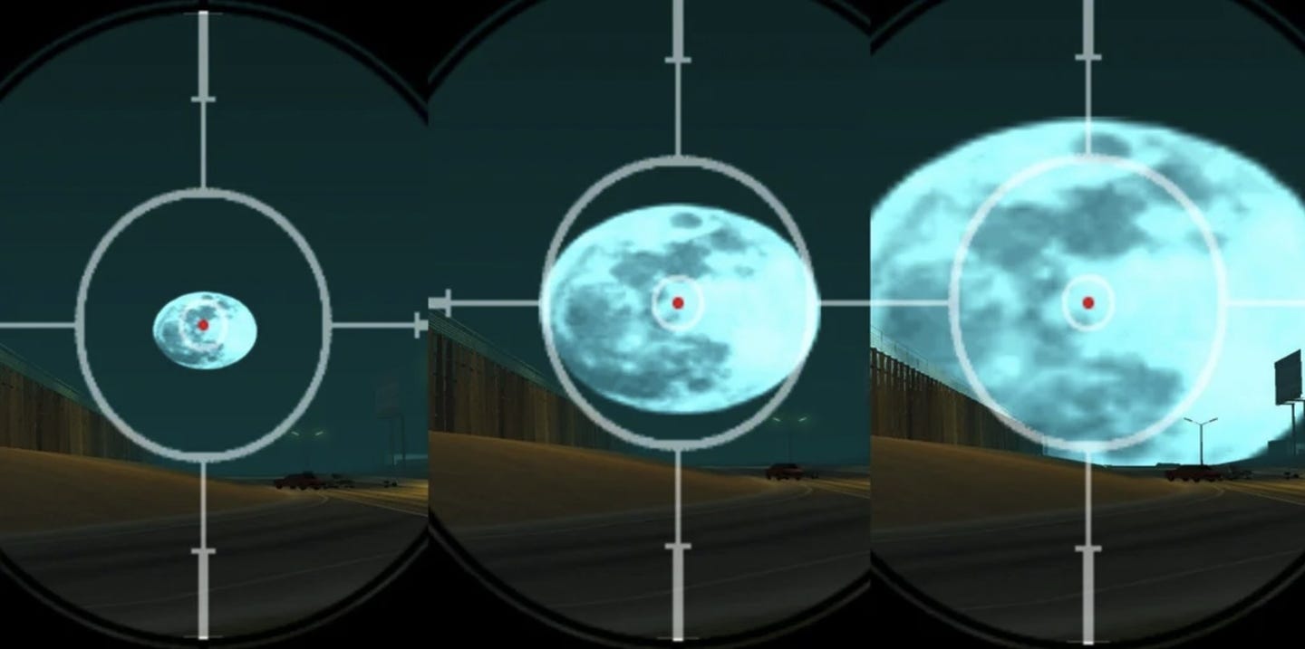 A lua de GTA San Andreas tem três tamanhos diferentes: pequena, média e grande.
