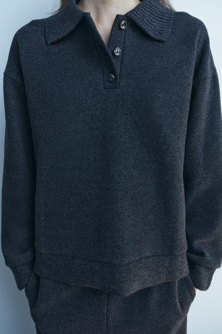 Zara SOFT POLO COLLAR SWEATSHIRT - Gray marl - Image 2