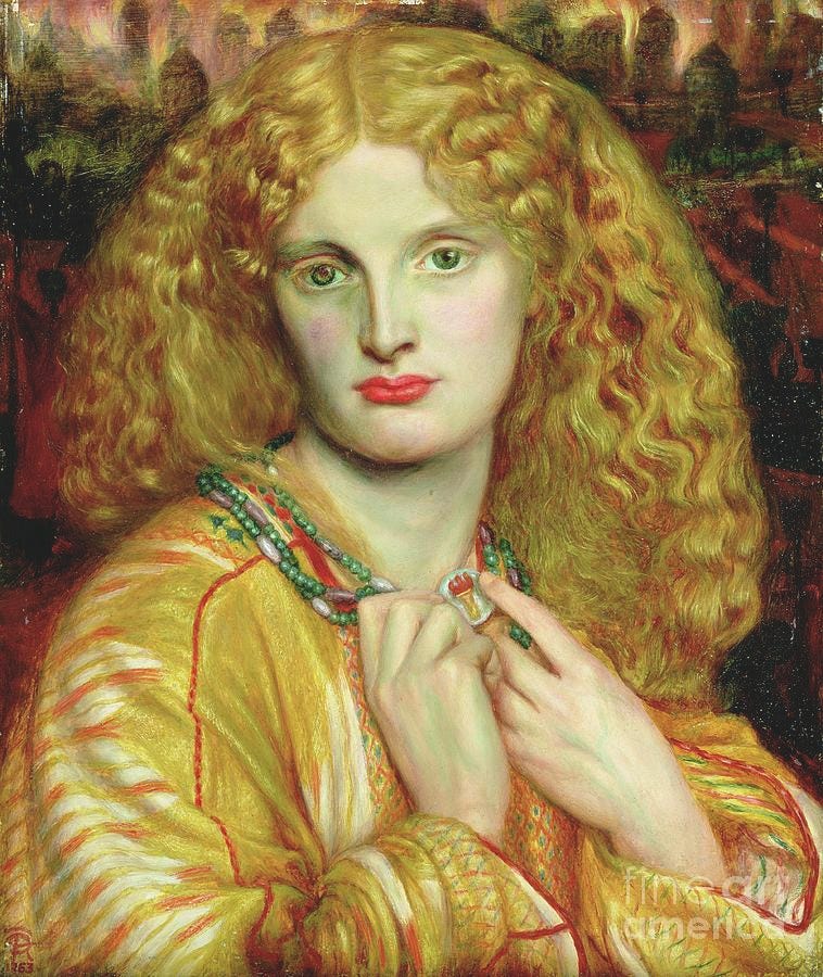 Painting of Helen of Troy with long blonde hair