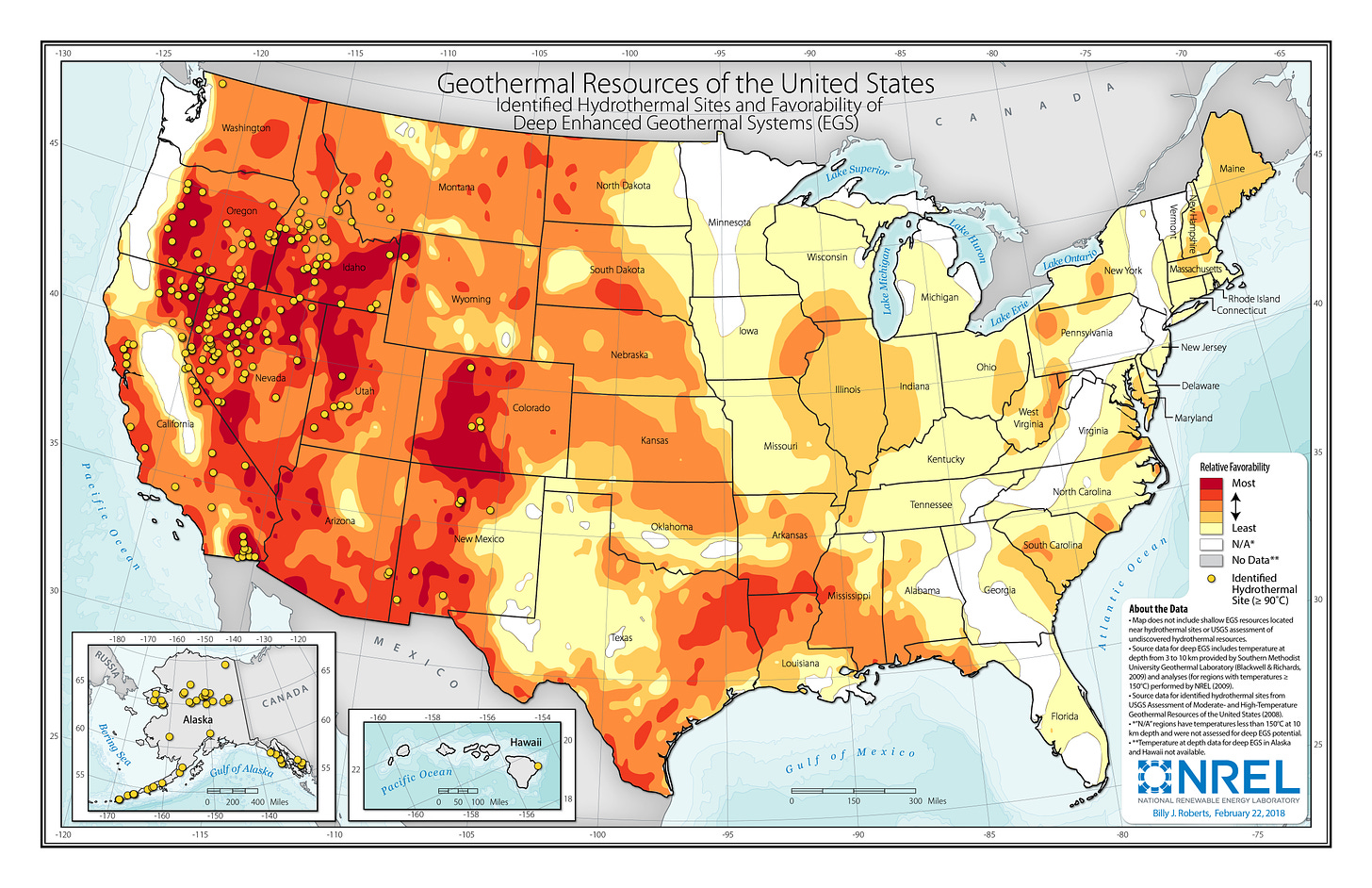 Map of geothermal resources in the US