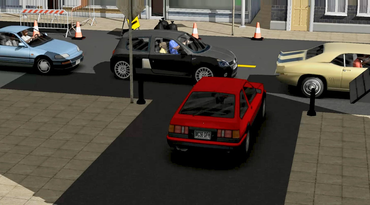 Machinima style traffic jam scene