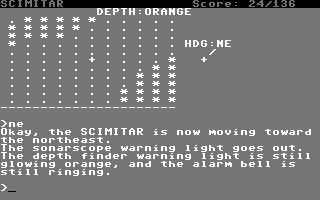 Seastalker (Commodore 64) screenshot: The sonarscope uses ASCII graphics. (Graphics in an Infocom game? GASP!) Seastalker (Commodore 64) screenshot: The sonarscope uses ASCII graphics. (Graphics in an Infocom game? GASP!)