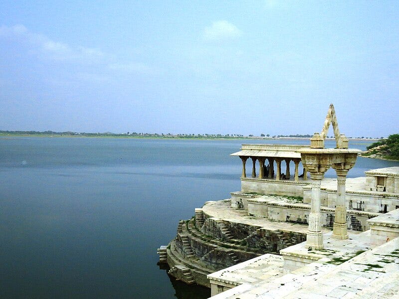 View of the ghat of Rajsamand lake with pavilions