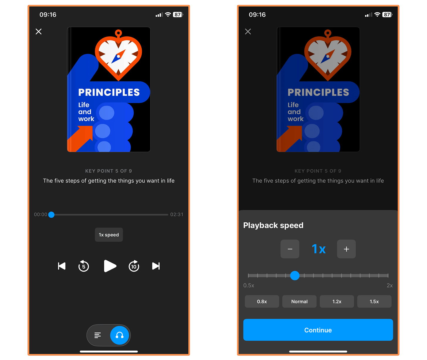 Headway's audio version for the book Principles