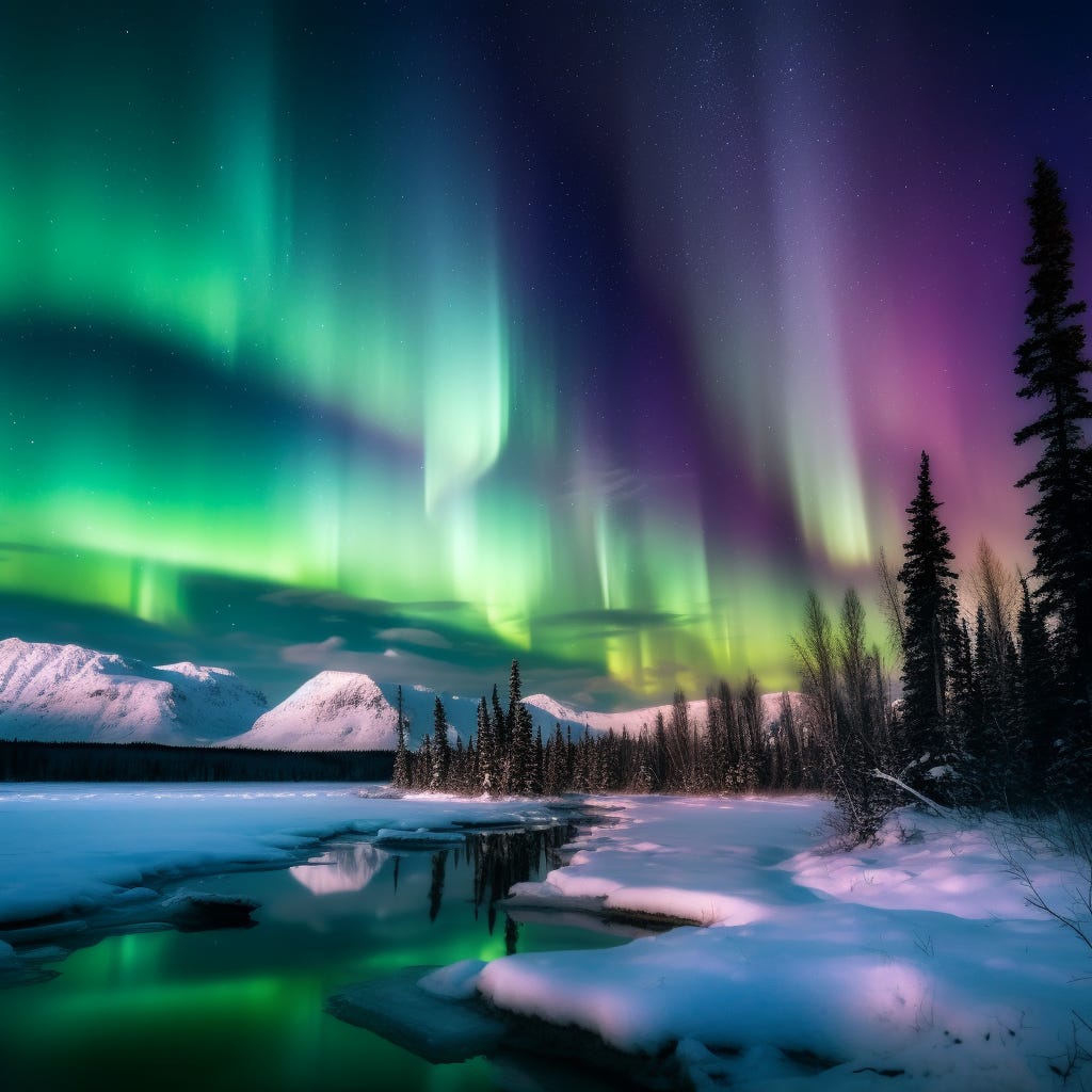 The aurora borealis as imagined by Midjourney