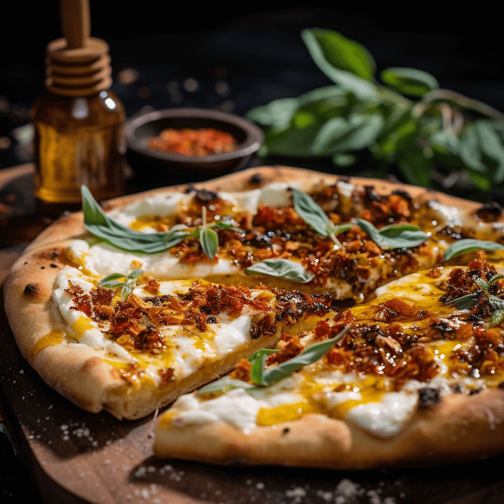 Burrata and Basil Pizza with Honey and Chili Flakes