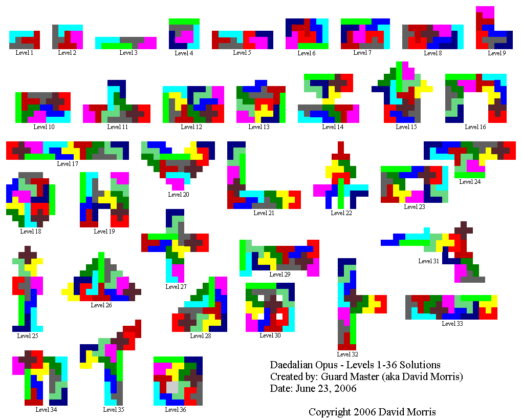 A puzzle key for Daedalian Opus that uses different colors for every block, so which block goes where can be easily identified. Useful for later stages, where up to 12 blocks need to be organized in what's an empty puzzle space.