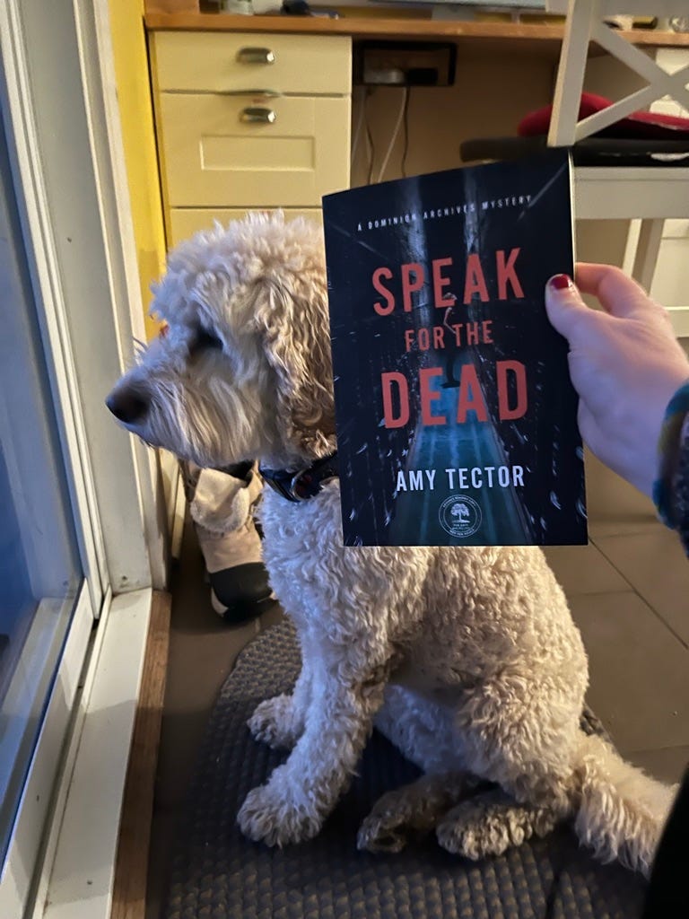 Cockapoo and book, Speak For The Dead