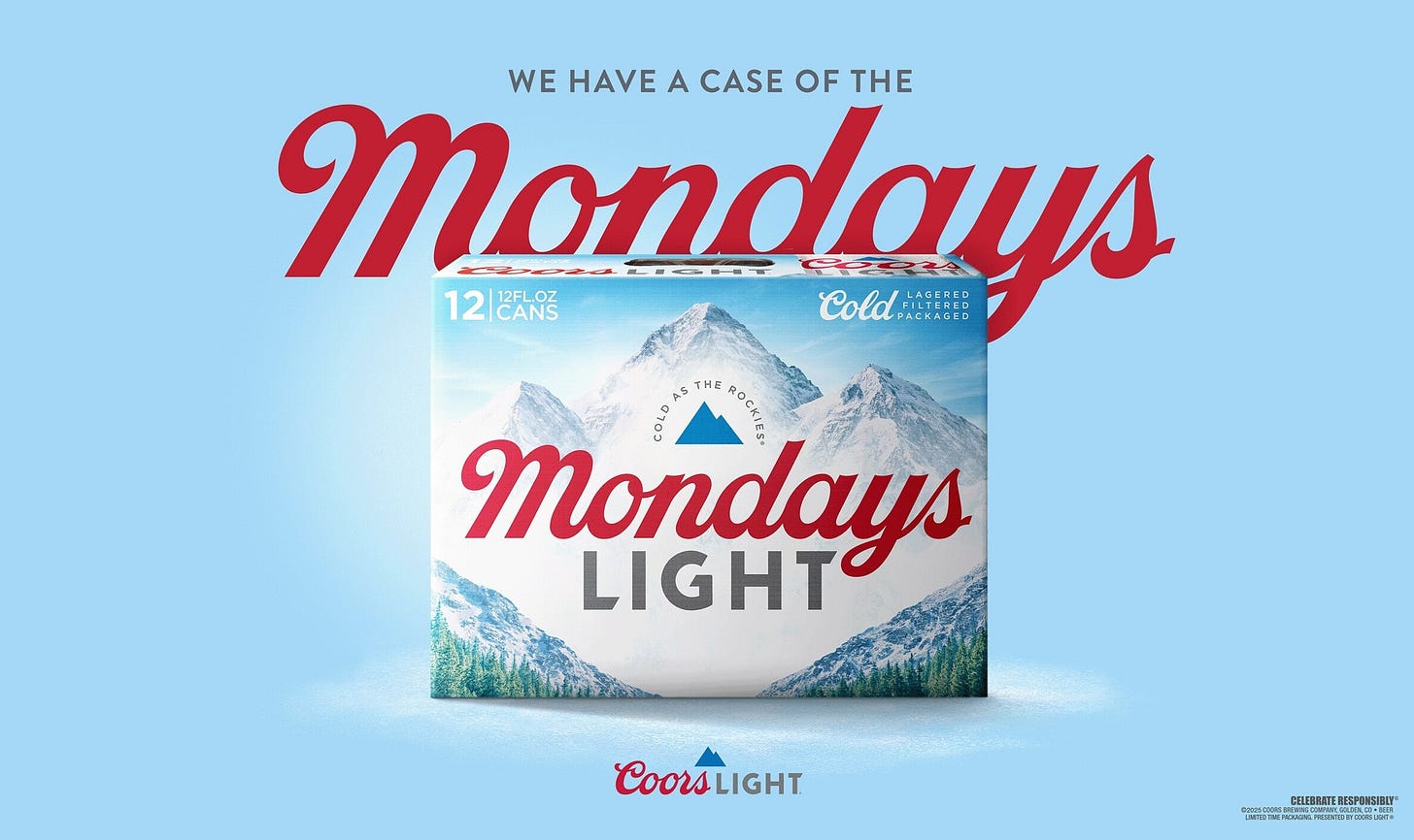 COORS LIGHT TURNS CASE OF THE MONDAYS INTO NEW LIMITED-TIME PACKAGING FOR  THE BIG GAME