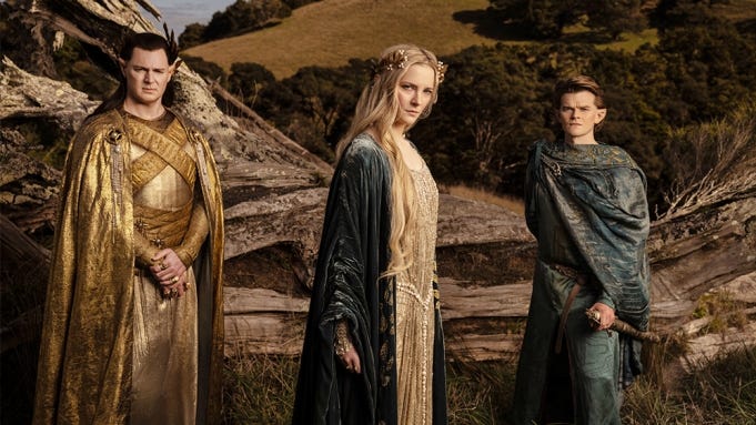 Gil-galad, Galadriel, and Elrond in Amazon's The Rings of Power