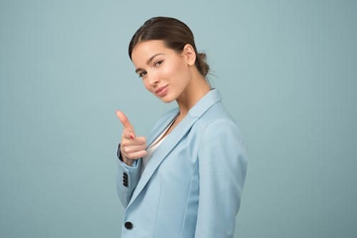 Free Woman Wearing Blue Shawl Lapel Suit Jacket Stock Photo