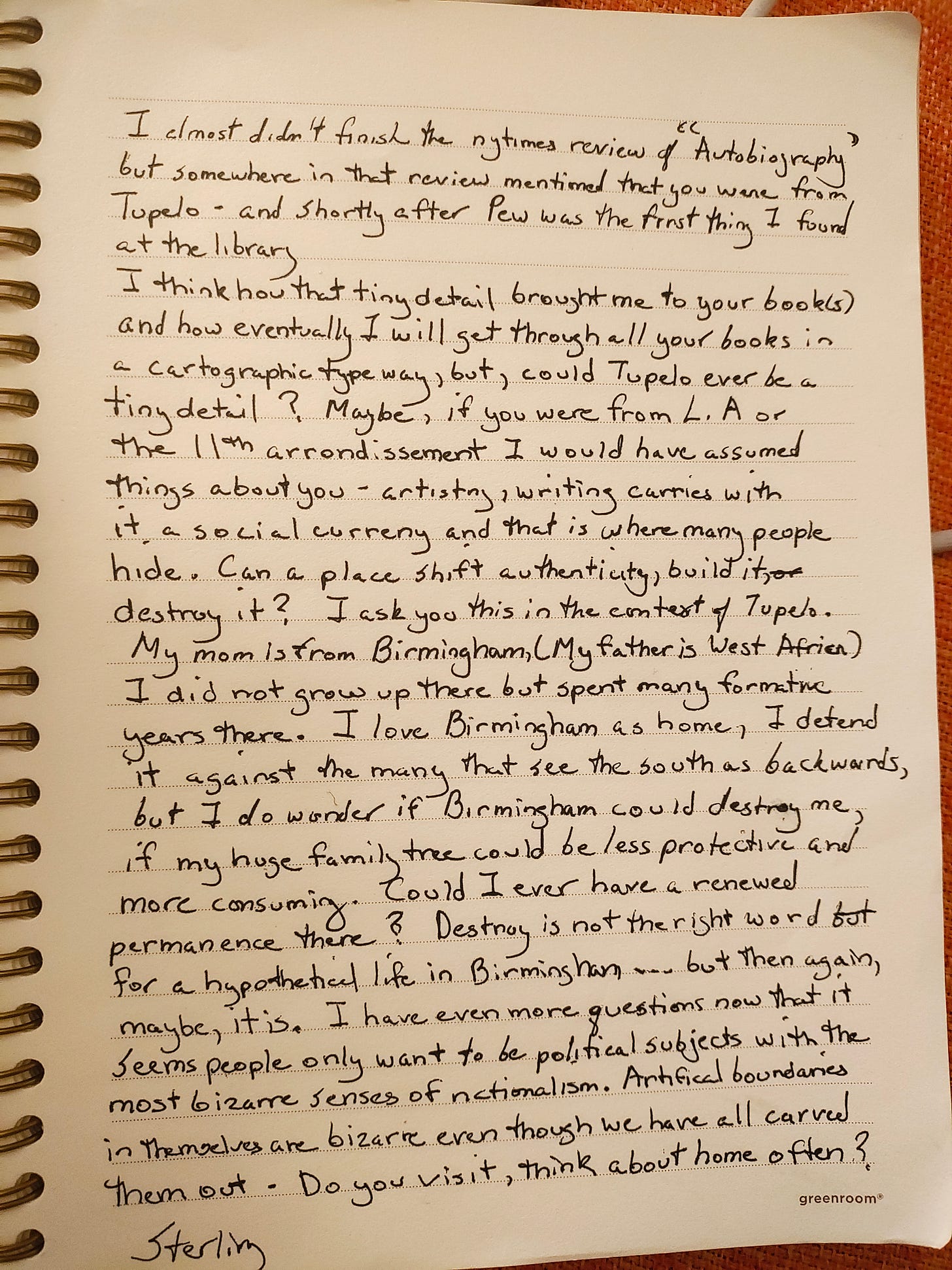 A hand written letter from a reader. The text of it has been typed up below.